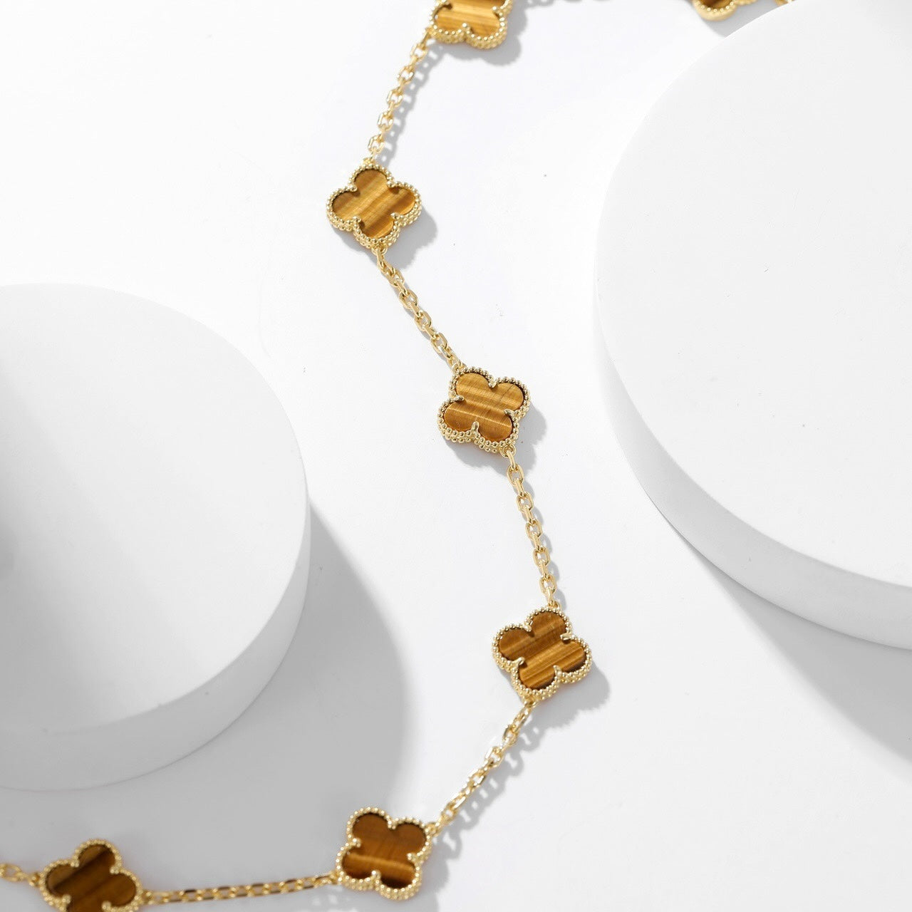 [Topon Jewelry]CLOVER 10 MOTIFS TIGER EYE NECKLACE