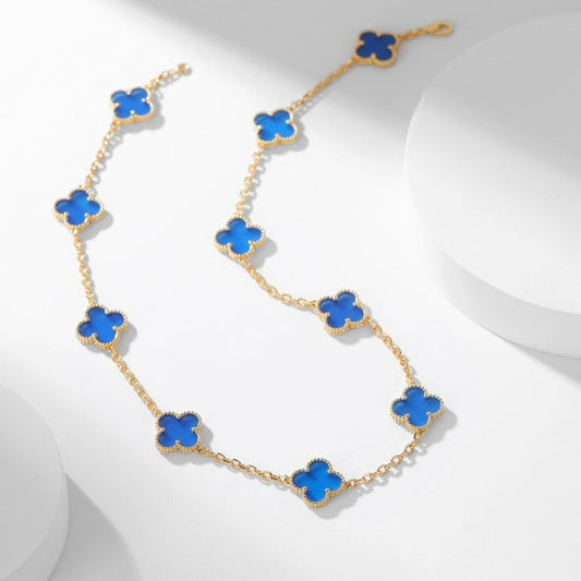 [Topon Jewelry]CLOVER 10 MOTIFS BLUE AGATE NECKLACE