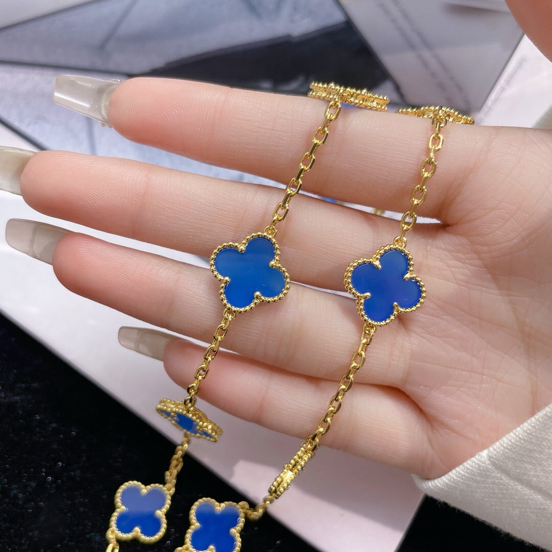 [Topon Jewelry]CLOVER 10 MOTIFS BLUE AGATE NECKLACE