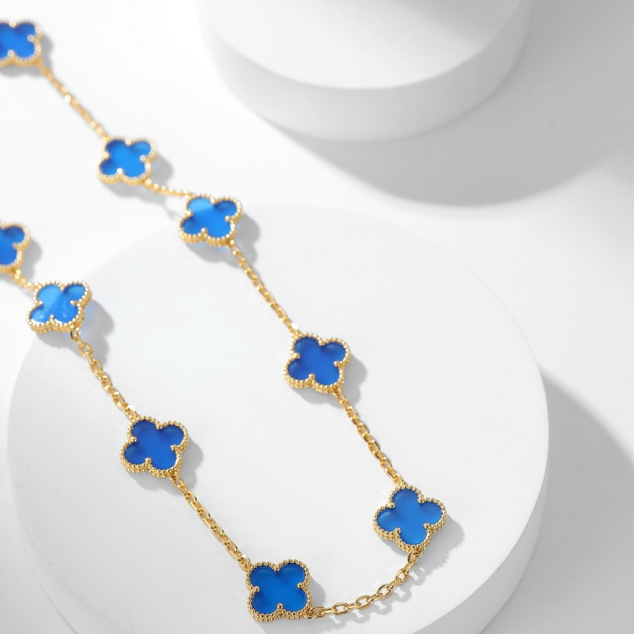 [Topon Jewelry]CLOVER 10 MOTIFS BLUE AGATE NECKLACE