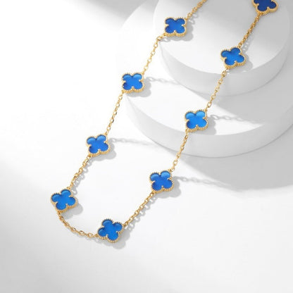 [Topon Jewelry]CLOVER 10 MOTIFS BLUE AGATE NECKLACE