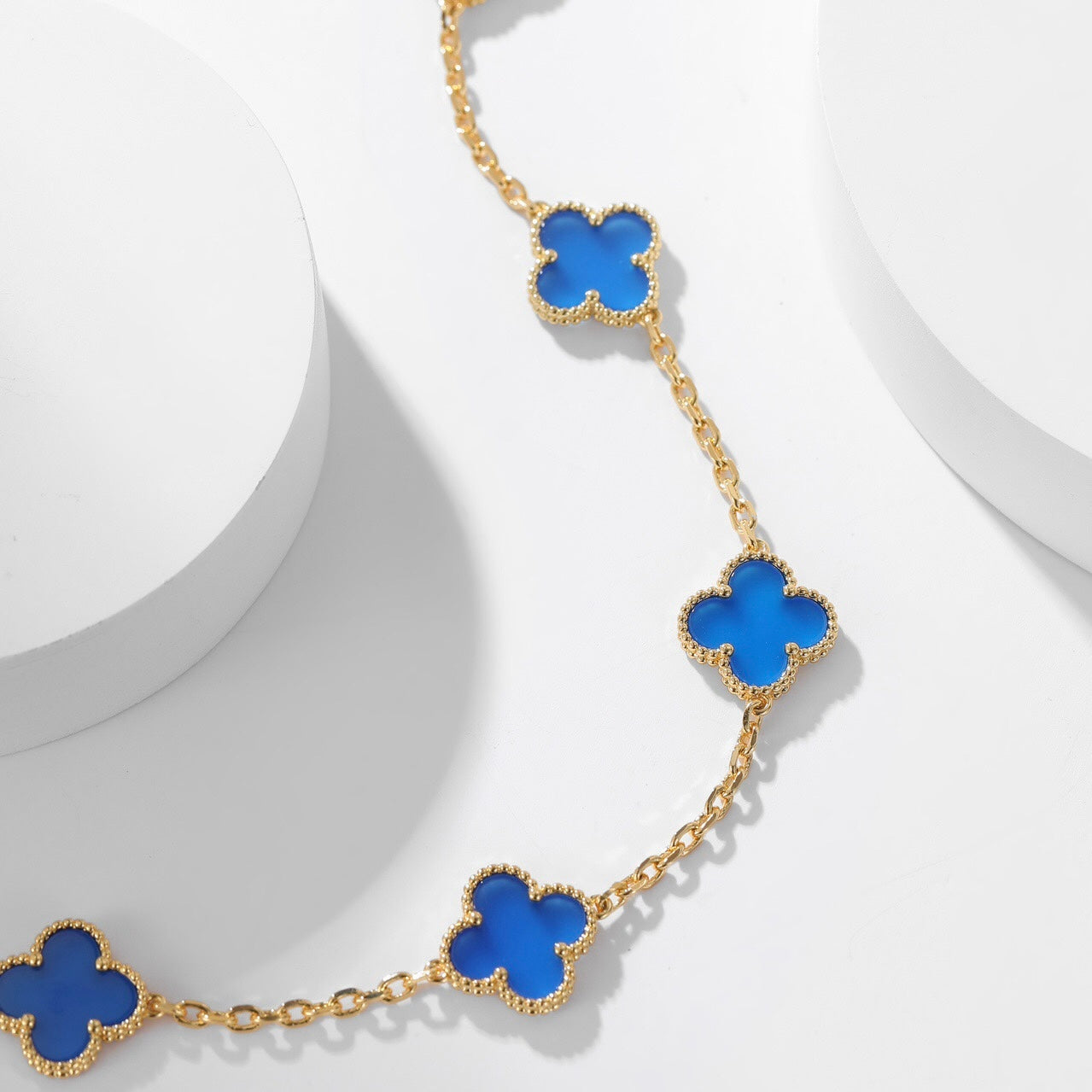 [Topon Jewelry]CLOVER 10 MOTIFS BLUE AGATE NECKLACE