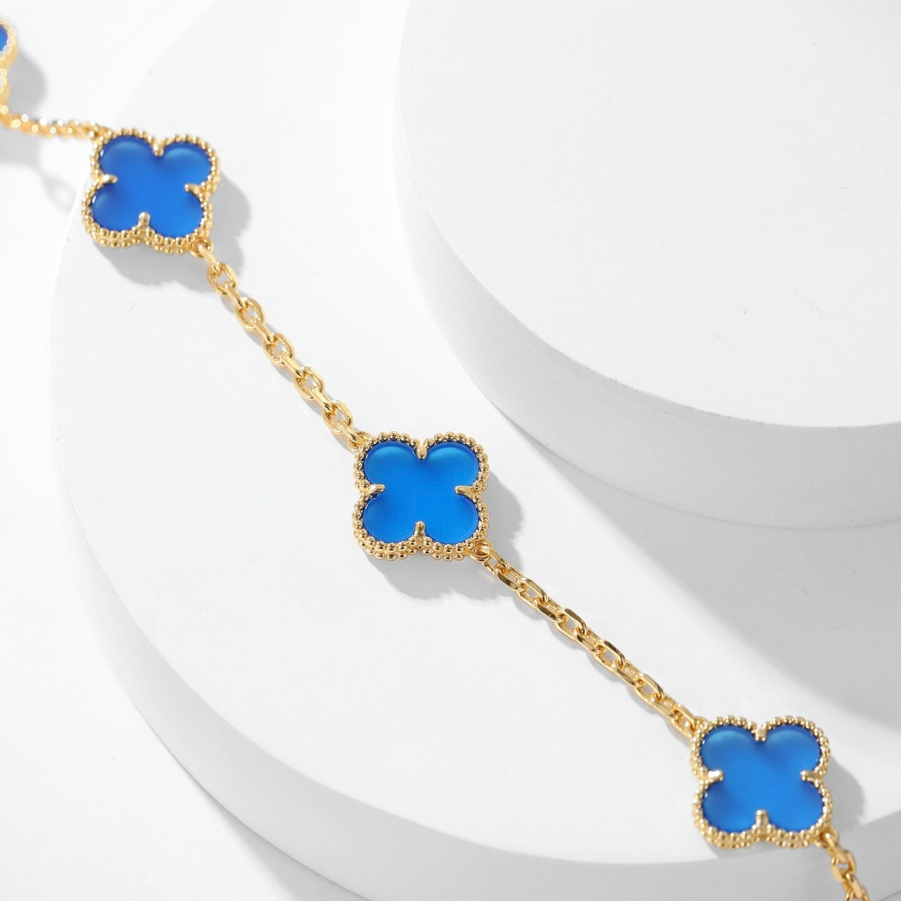 [Topon Jewelry]CLOVER 10 MOTIFS BLUE AGATE NECKLACE