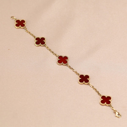 [Topon Jewelry]CLOVER 5 MOTIFS RED AGATE  BRACELET