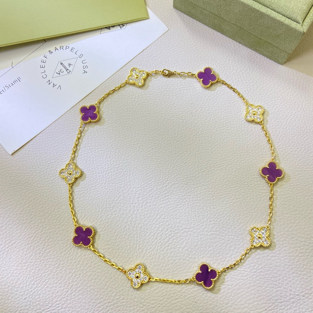 [Topon]CLOVER 10 MOTIFS  PURPLE VIOLET DIAMOND NECKLACE