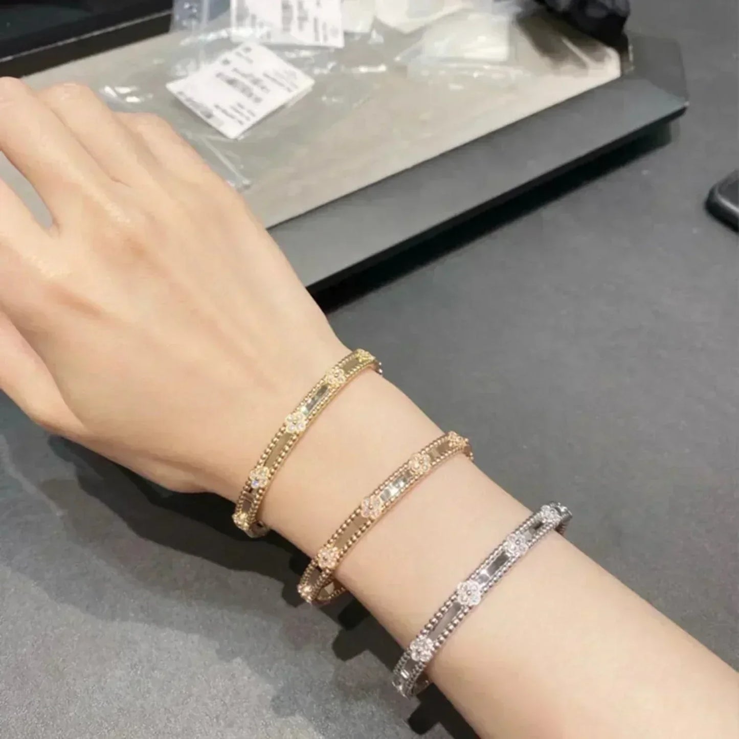 [Topon Jewelry]CLOVER BRACELET 4MM DIAMONDS