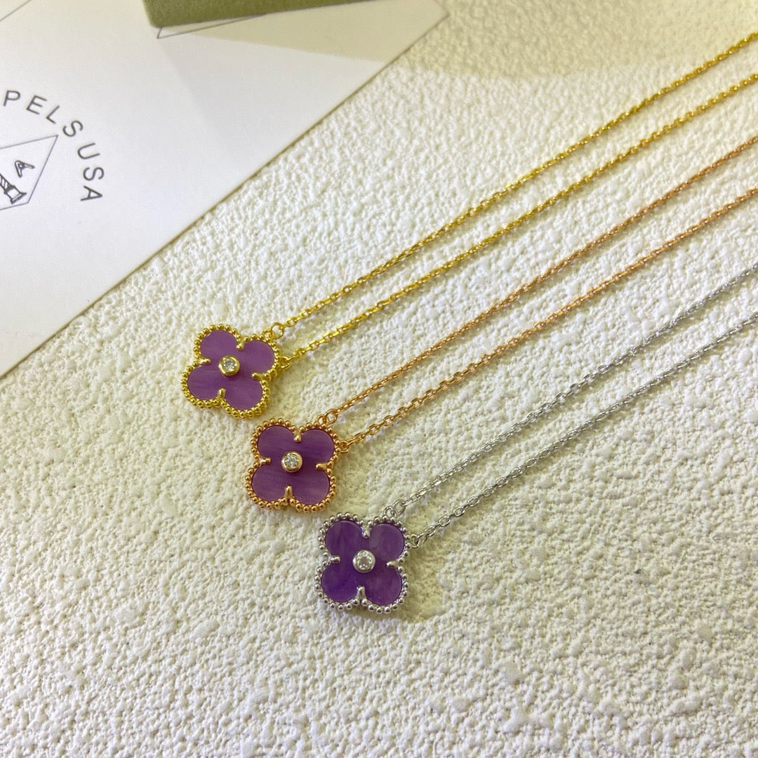 [Topon]CLOVER 15MM DIAMOND  PURPLE VIOLET NECKLACE