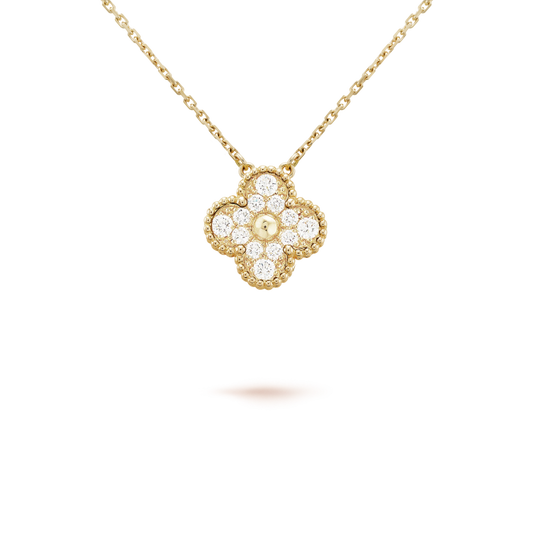 [Topon Jewelry]CLOVER 15MM DIAMOND SINGLE FLOWER NECKLACE