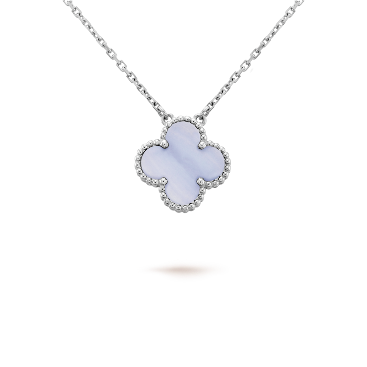 [Topon Jewelry]CLOVER 15MM BLUE CHALCEDONY NECKLACE SILVER