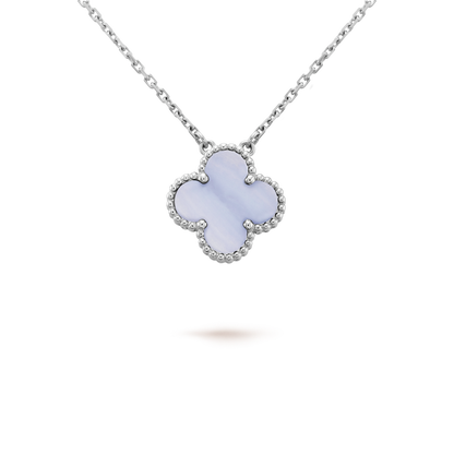 [Topon Jewelry]CLOVER 15MM BLUE CHALCEDONY NECKLACE SILVER