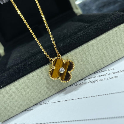 [Topon Jewelry]CLOVER 15MM DIAMOND AND YELLOW TIGER'S EYE AGATE necklace