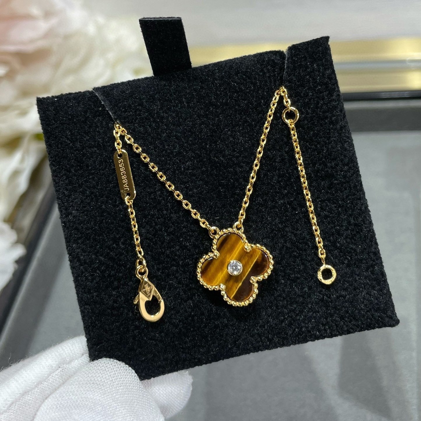 [Topon Jewelry]CLOVER 15MM DIAMOND AND YELLOW TIGER'S EYE AGATE necklace