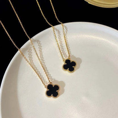 [Topon Jewelry]CLOVER 15MM BLACK ONYX SINGLE FLOWER NECKLACE