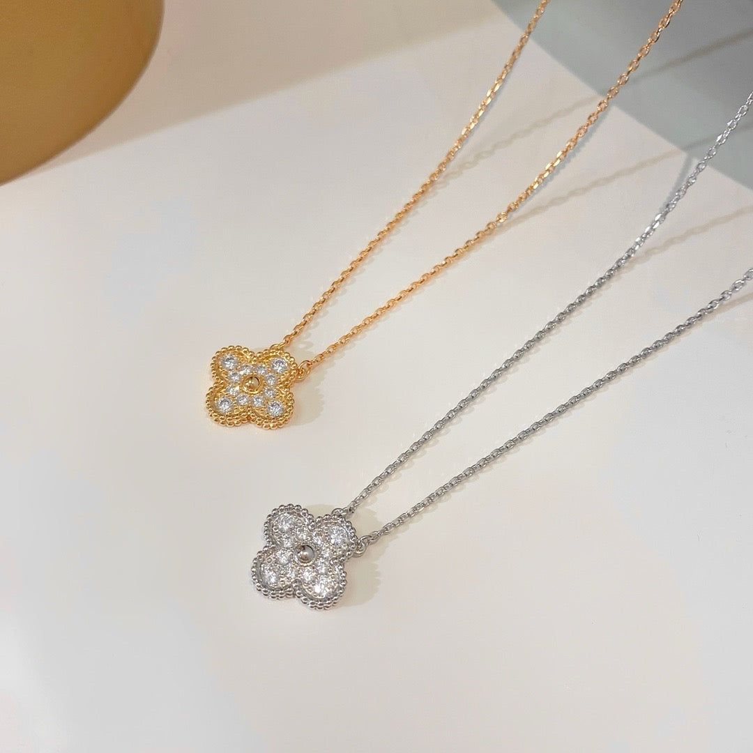 [Topon Jewelry]CLOVER 15MM DIAMOND SINGLE FLOWER NECKLACE