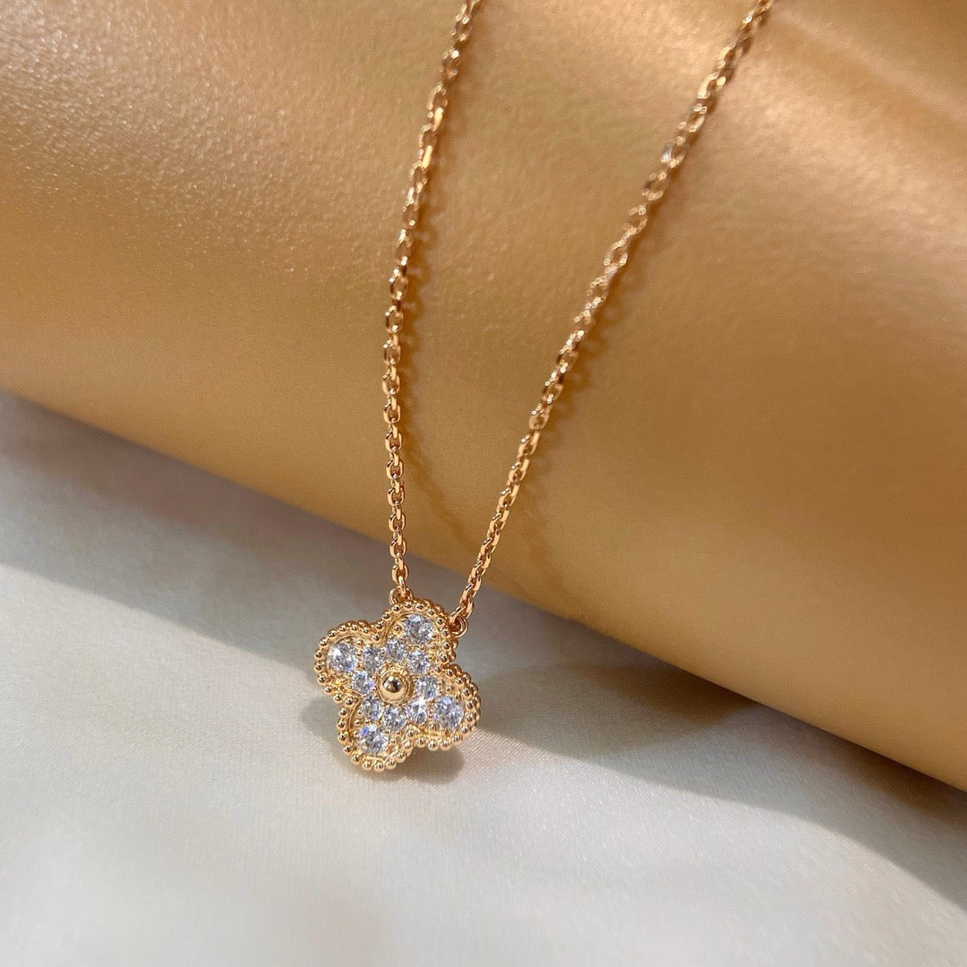 [Topon Jewelry]CLOVER 15MM DIAMOND SINGLE FLOWER NECKLACE