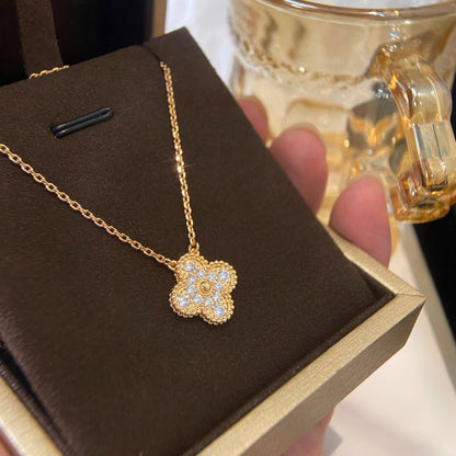 [Topon Jewelry]CLOVER 15MM DIAMOND SINGLE FLOWER NECKLACE