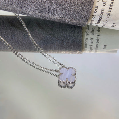 [Topon Jewelry]CLOVER 15MM BLUE CHALCEDONY NECKLACE SILVER