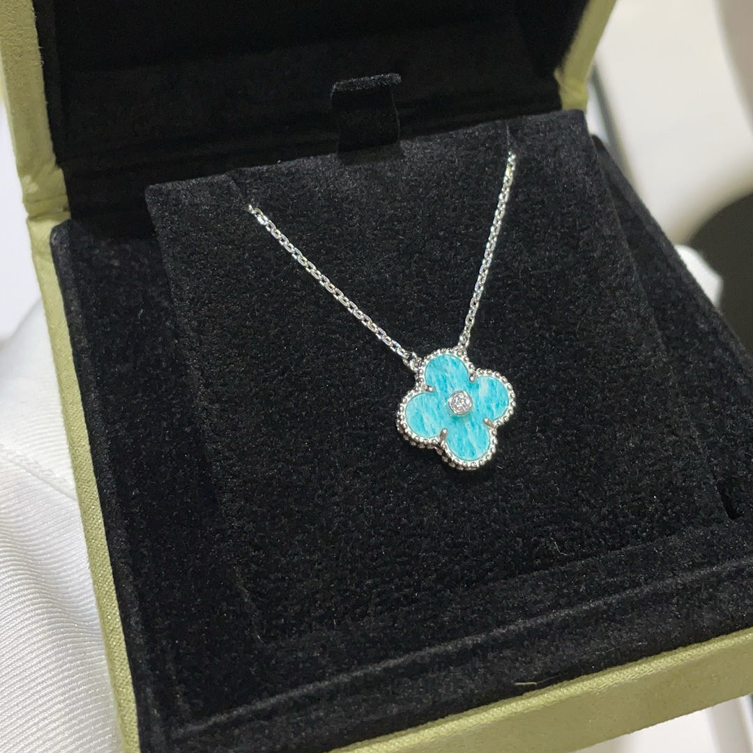 [Topon Jewelry]CLOVER 15MM DIAMOND SVRES PORCELAIN  NECKLACE SILVER