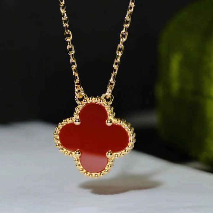 [Topon Jewelry]CLOVER 15MM CARNELIAN SINGLE FLOWER NECKLACE