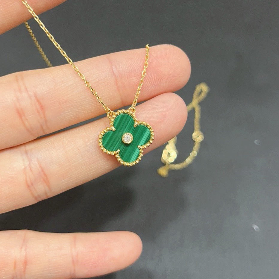 [Topon Jewelry]CLOVER 15MM DIAMOND TURQUOISE NECKLACE