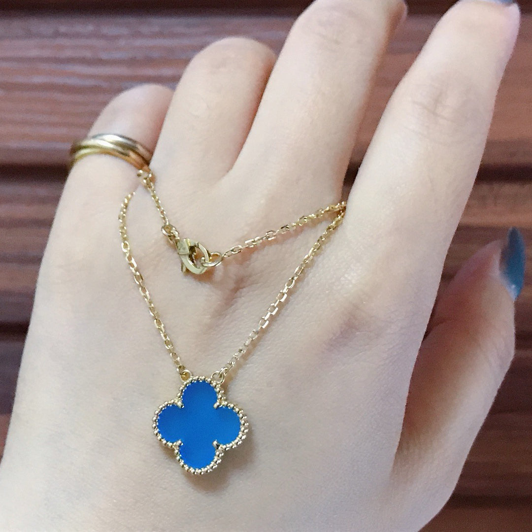 [Topon Jewelry]CLOVER 15MM BLUE AGATE NECKLACE