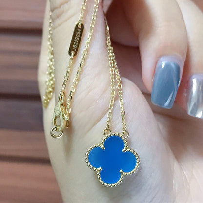 [Topon Jewelry]CLOVER 15MM BLUE AGATE NECKLACE