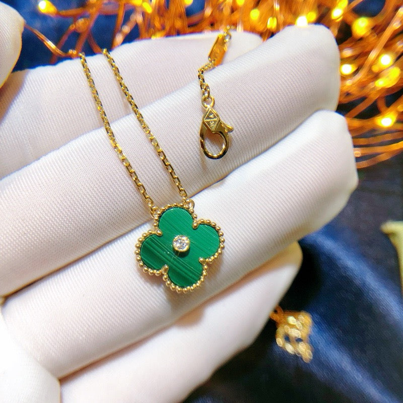 [Topon Jewelry]CLOVER 15MM DIAMOND TURQUOISE NECKLACE