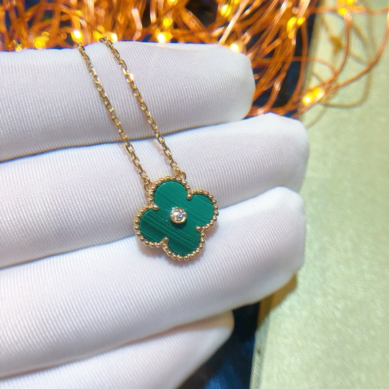 [Topon Jewelry]CLOVER 15MM DIAMOND TURQUOISE NECKLACE