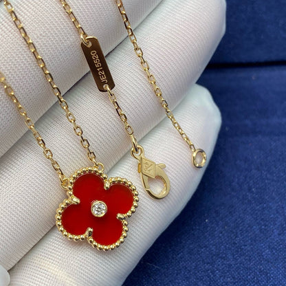 [Topon Jewelry]CLOVER 15MM DIAMOND CARNELIAN NECKLACE