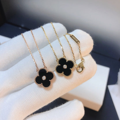 [Topon Jewelry]CLOVER 15MM DIAMOND ONYX NECKLACE