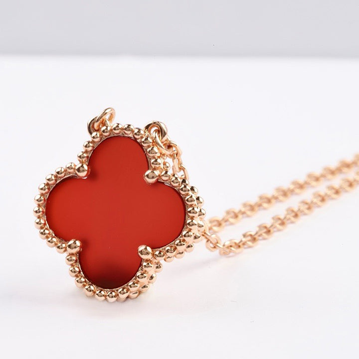 [Topon Jewelry]CLOVER 15MM CARNELIAN SINGLE FLOWER NECKLACE