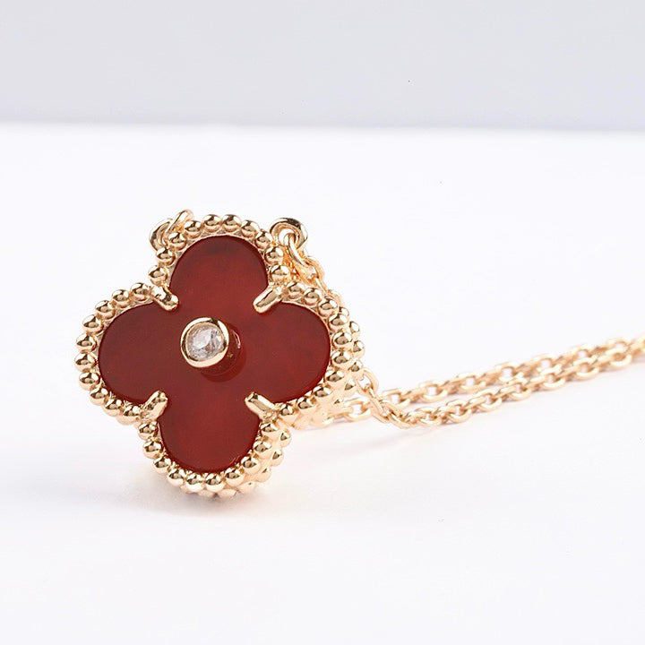 [Topon Jewelry]CLOVER 15MM DIAMOND CARNELIAN NECKLACE