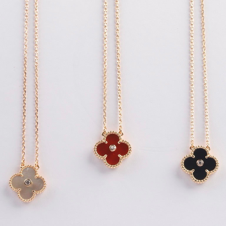 [Topon Jewelry]CLOVER 15MM DIAMOND CARNELIAN NECKLACE