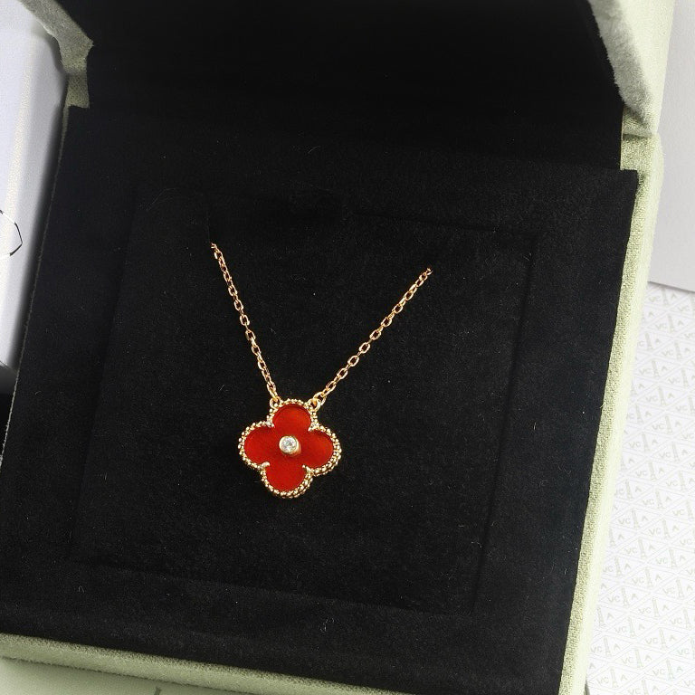 [Topon Jewelry]CLOVER 15MM DIAMOND CARNELIAN NECKLACE