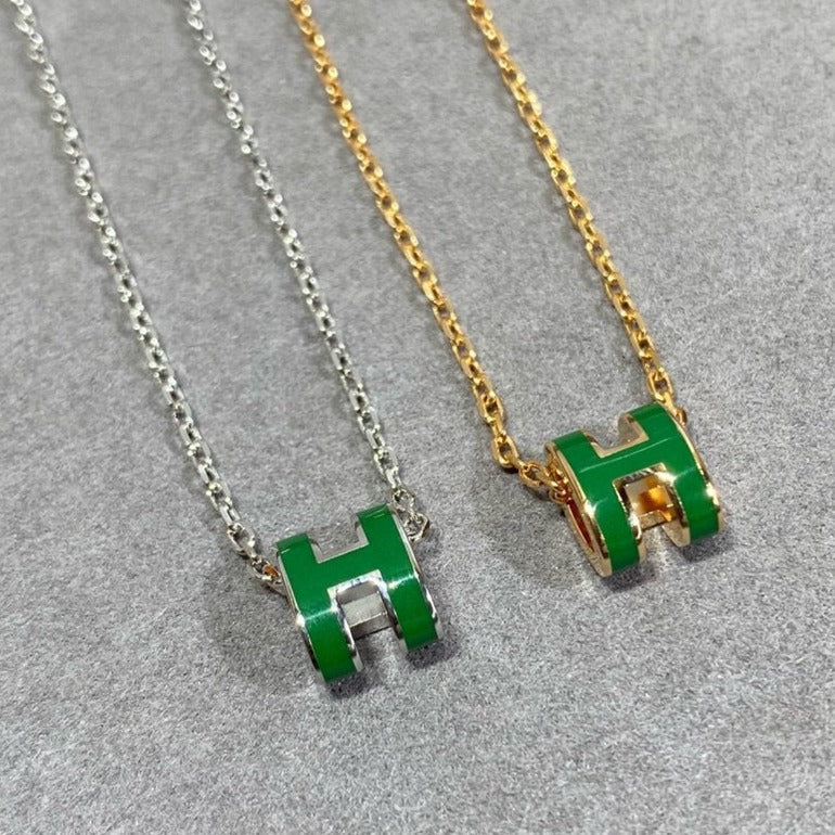 [Topon Jewelry]POP H GREEN NECKLACE SILVER AND GOLD