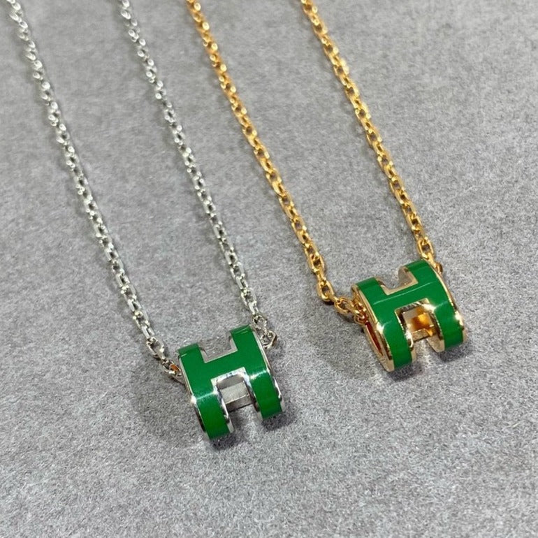 [Topon]POP H GREEN NECKLACE SILVER AND GOLD