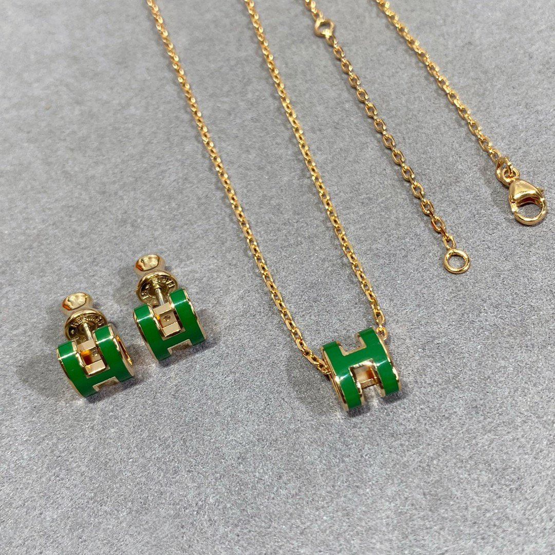 [Topon Jewelry]POP H GREEN NECKLACE SILVER AND GOLD