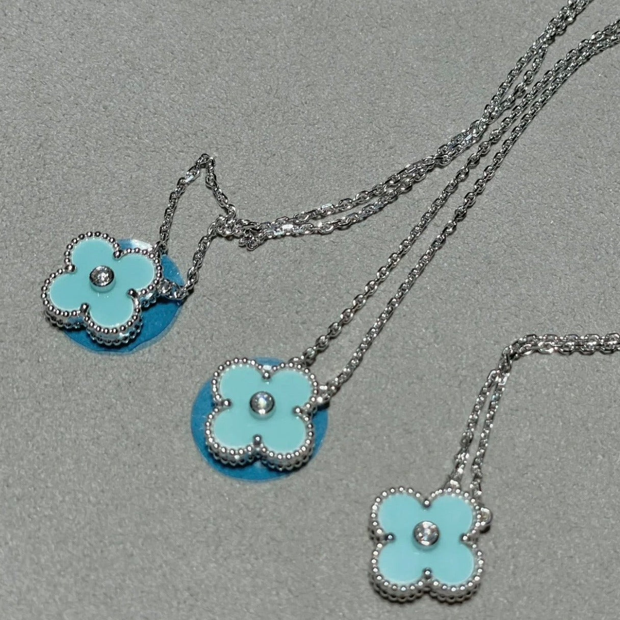 [Topon Jewelry]CLOVER 1 DIAMOND LIGHT BLUE SILVER NECKLACE