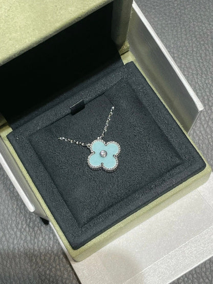 [Topon Jewelry]CLOVER 1 DIAMOND LIGHT BLUE SILVER NECKLACE