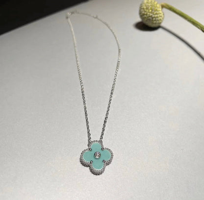 [Topon Jewelry]CLOVER 1 DIAMOND LIGHT BLUE SILVER NECKLACE