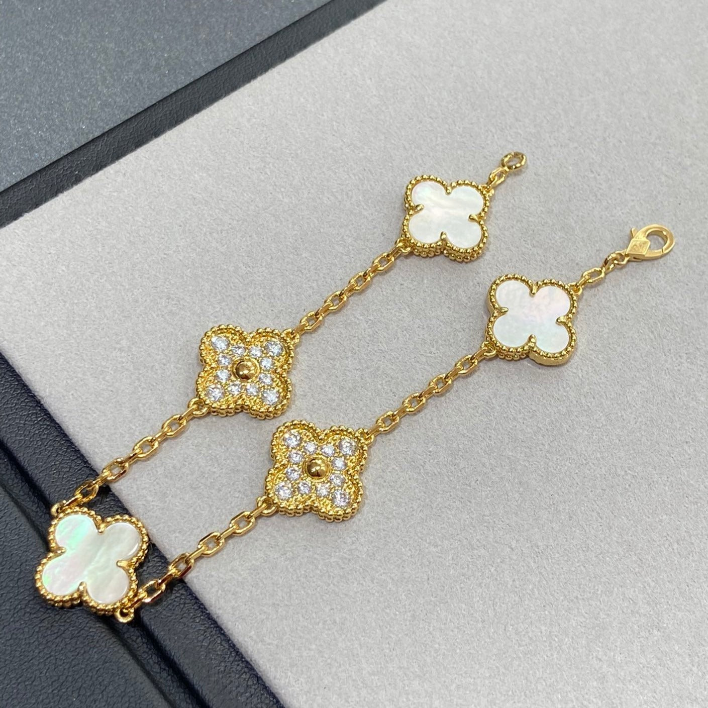 [Topon Jewelry]CLOVER BRACELET 5 MOTIF WHITE MOP DIAMOND