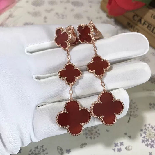 [Topon Jewelry]CLOVER 3 MOTIF CARNELIAN DROP EARRINGS