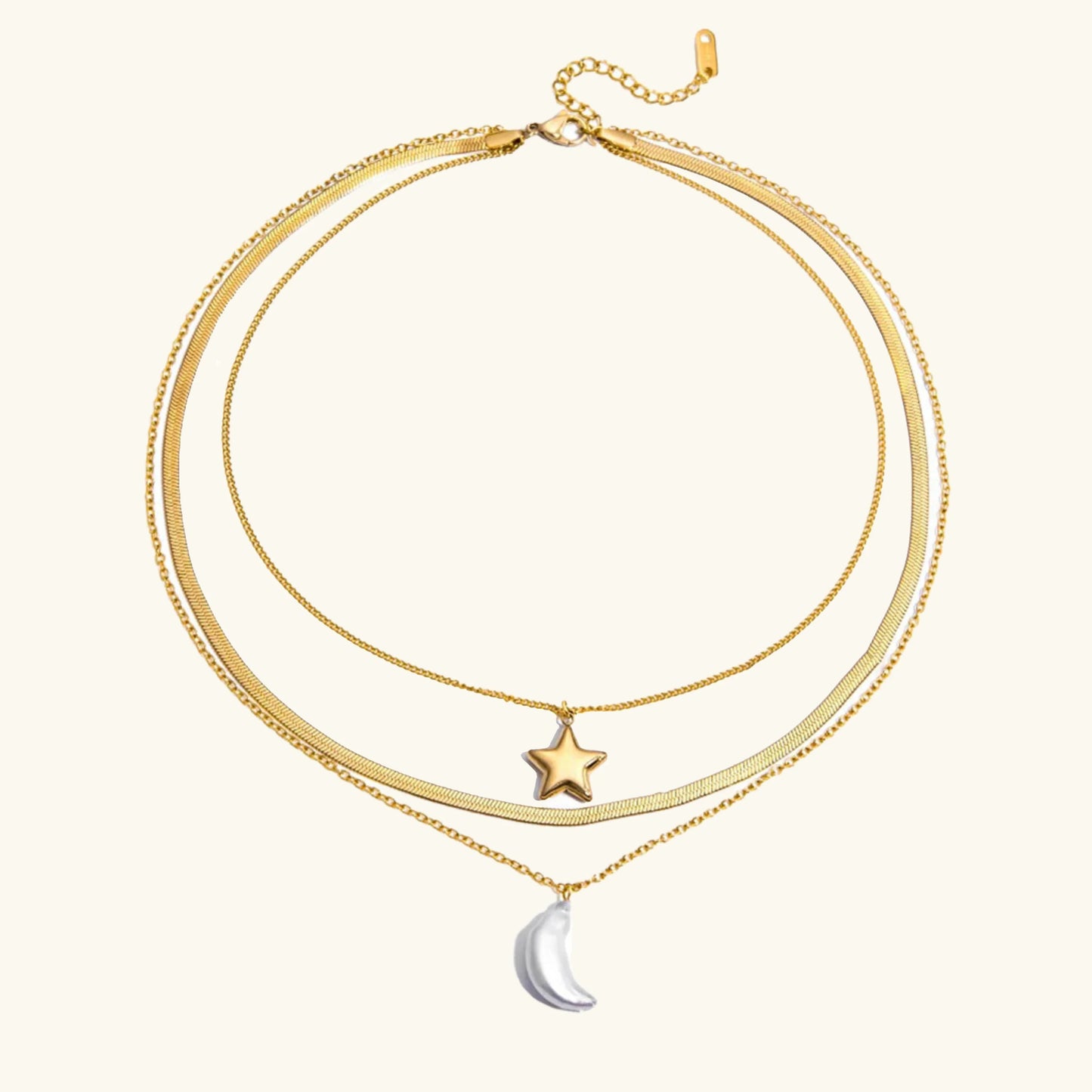 [Topon]Cirra Sun & Moon Layered Gold Necklace