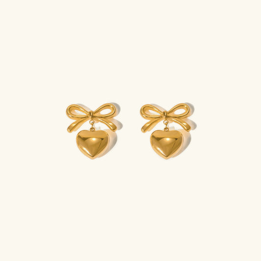 [Topon]Rowanne French Knot Gold Heart Earrings