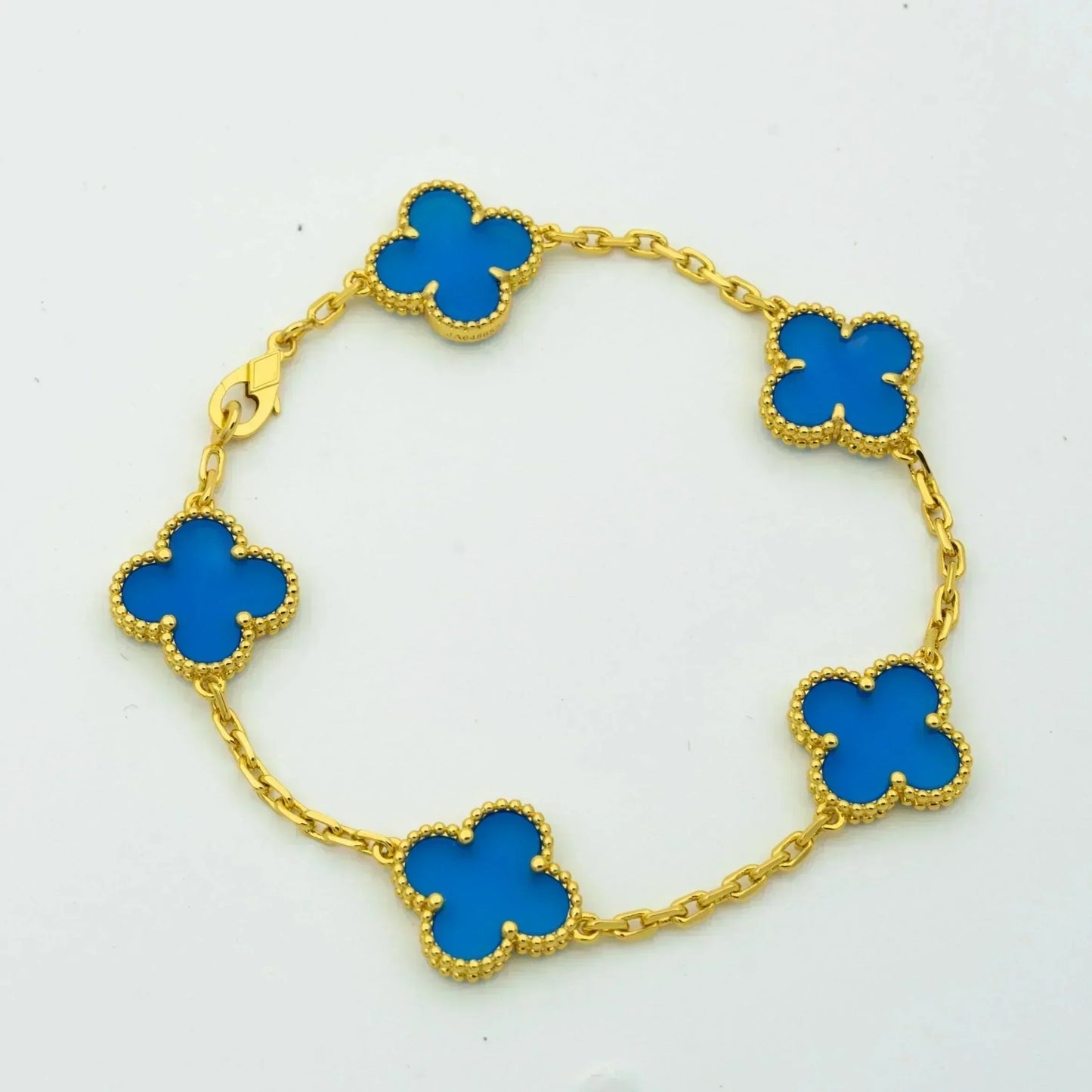 [Topon Jewelry]CLOVER 5 MOTIFS BLUE AGATE BRACELET