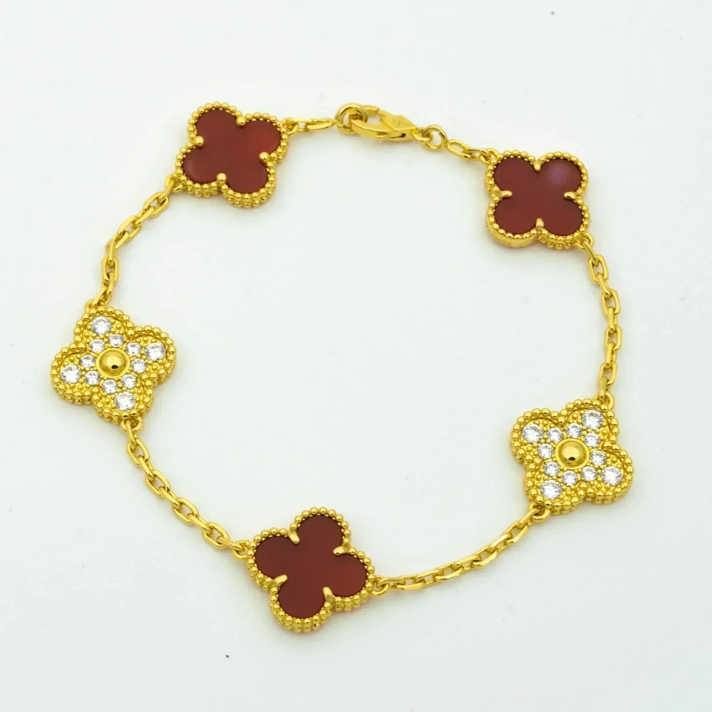 [Topon Jewelry]CLOVER 5 MOTIFS CARNELIAN DIAMOND BRACELET