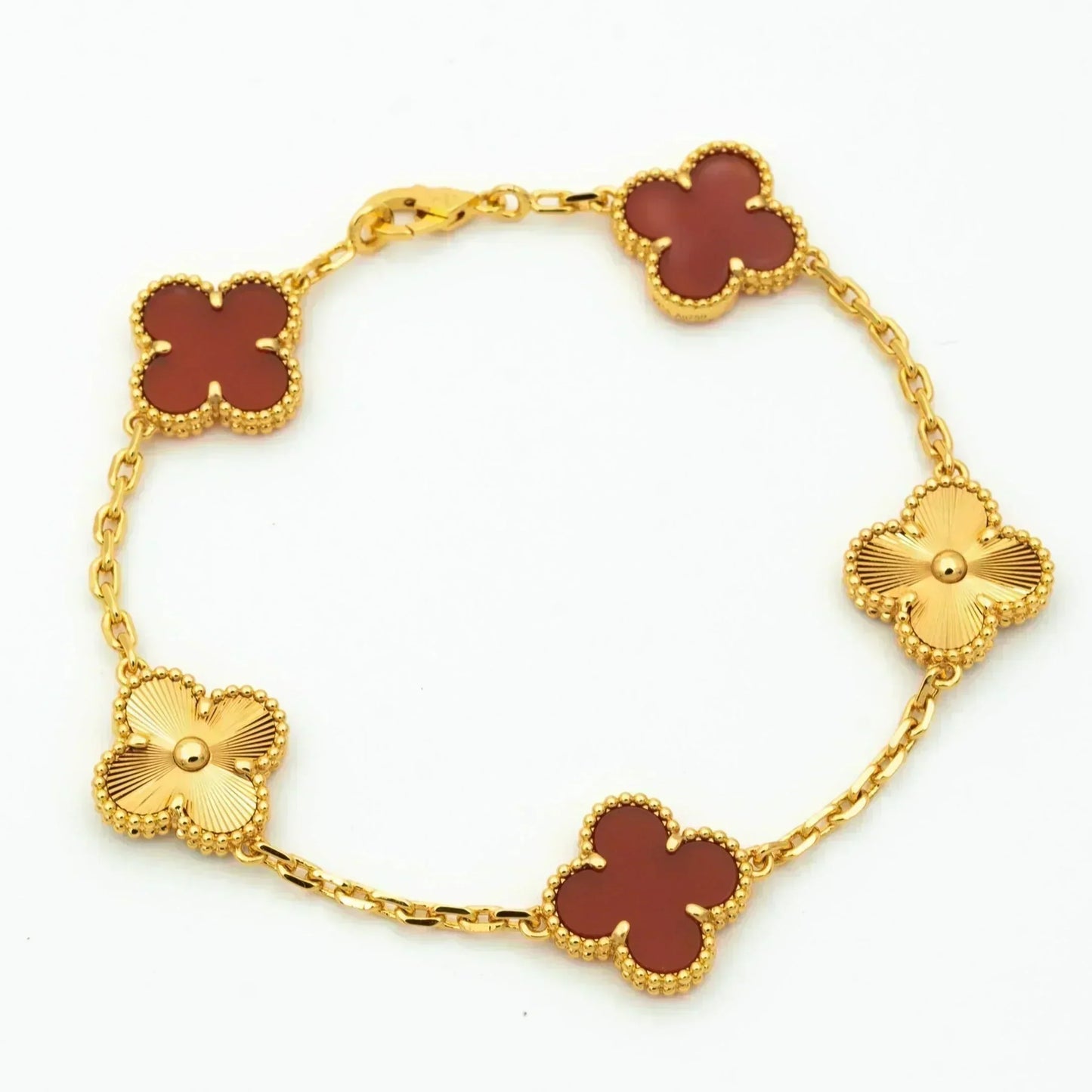 [Topon Jewelry]CLOVER  5 MOTIFS CARNELIAN GOLD BRACELET