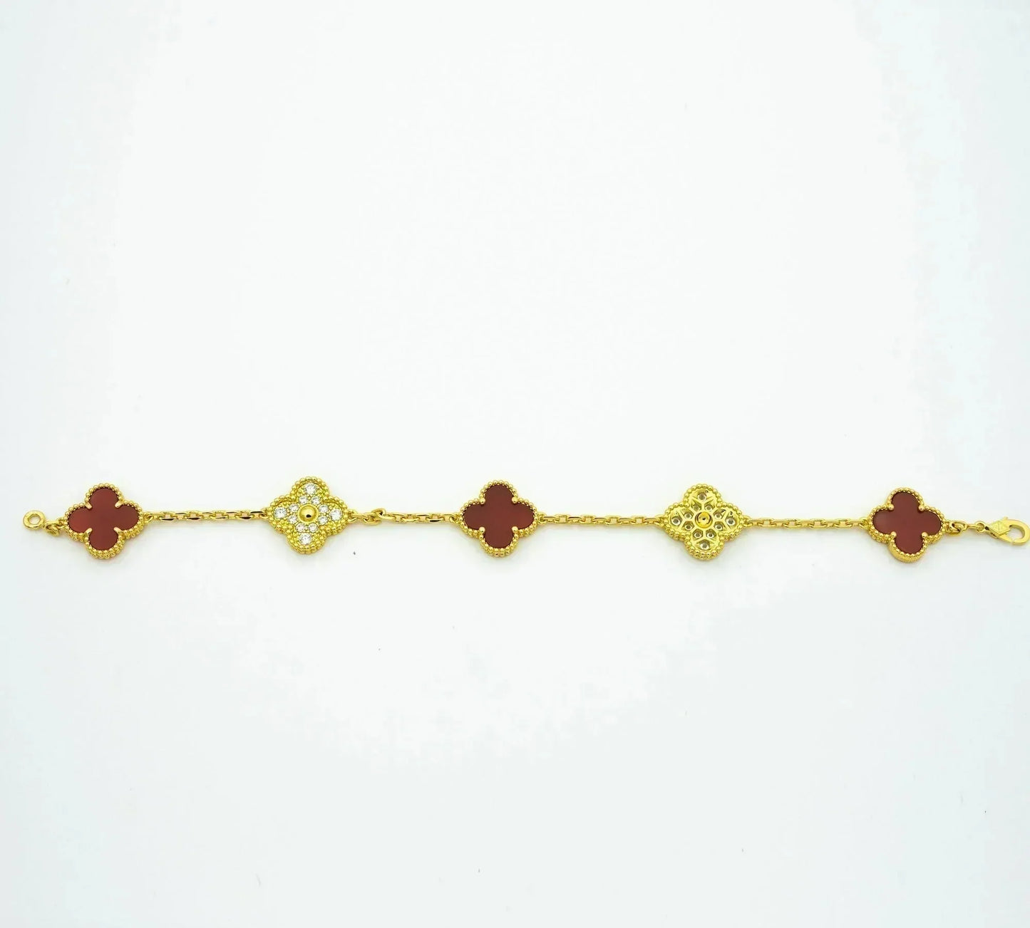 [Topon Jewelry]CLOVER 5 MOTIFS CARNELIAN DIAMOND BRACELET