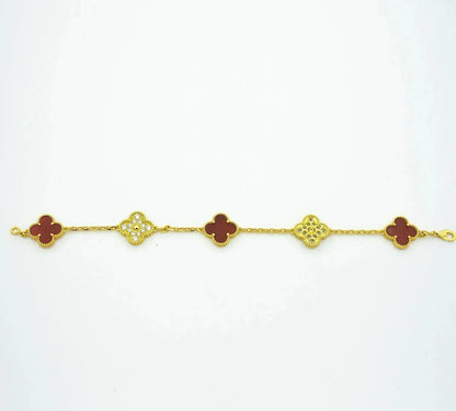 [Topon Jewelry]CLOVER 5 MOTIFS CARNELIAN DIAMOND BRACELET