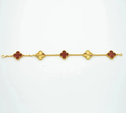 [Topon Jewelry]CLOVER  5 MOTIFS CARNELIAN GOLD BRACELET